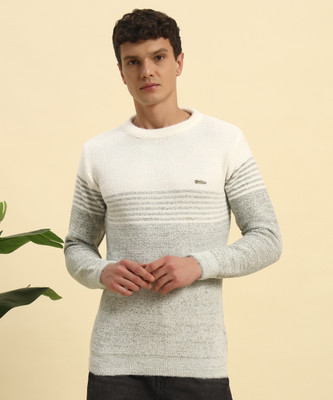 KILVESTED Striped, Self Design Round Neck Casual Men Green Sweater