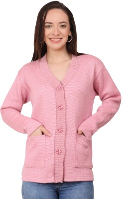 WoolCraft Solid V Neck Casual Women Pink Sweater