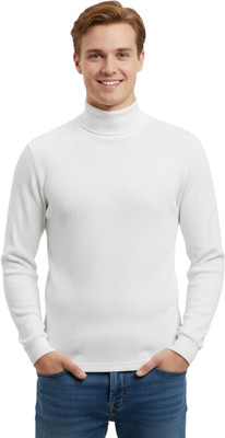 HouseOfCommon Solid High Neck Casual Men White Sweater