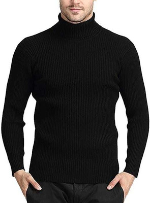 DAILYDUDE Solid High Neck Casual Men Black Sweater
