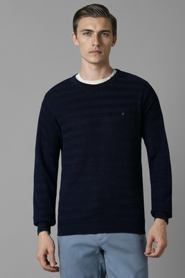 LOUIS PHILIPPE Solid Round Neck Casual Men Dark Blue Sweater