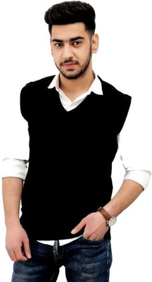 ZAKOD Solid V Neck Casual Men Black Sweater