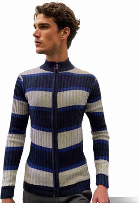 FORWARDS Woven High Neck Casual Men Grey Sweater