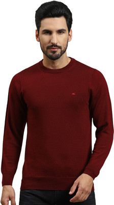 MONTE CARLO Solid Round Neck Casual Men Maroon Sweater