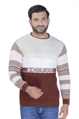 Harjot Striped Round Neck Party Men Multicolor Sweater