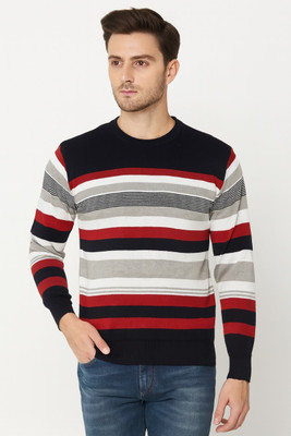 knotrixx Self Design Round Neck Casual Men Red Sweater