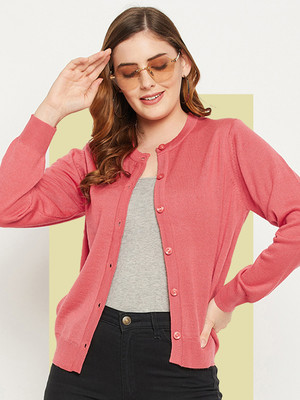 Zigo Solid Round Neck Casual Women Pink Sweater