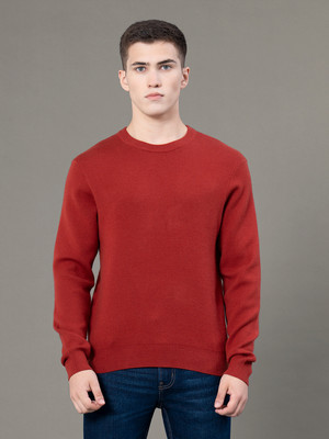 RED TAPE Solid Round Neck Casual Men Brown Sweater