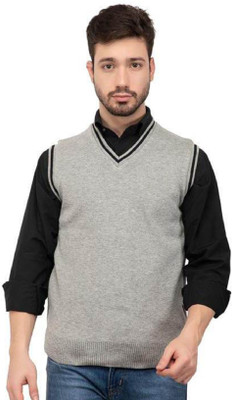 Shunit creation Solid V Neck Casual Men Grey Sweater