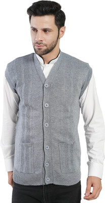 Life and style Solid V Neck Casual Men Grey Sweater