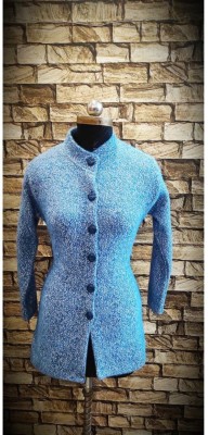 VNI Self Design Round Neck Casual Women Blue Sweater