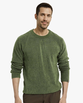 RARE RABBIT Solid Crew Neck Casual Men Green Sweater