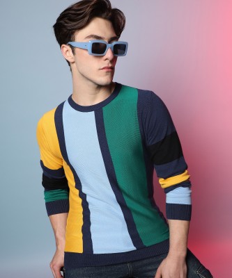 CAMPUS SUTRA Colorblock Round Neck Casual Men Multicolor Sweater