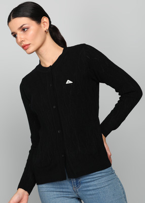 MONTE CARLO Self Design Crew Neck Casual Women Black Sweater