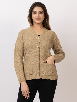 TWENTY ME Woven V Neck Casual Women Beige Sweater