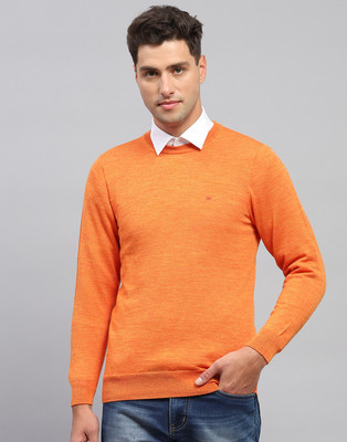 MONTE CARLO Solid Round Neck Casual Men Orange Sweater