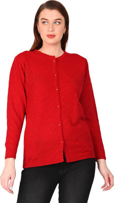 HITTIKA Solid Round Neck Casual Women Red Sweater