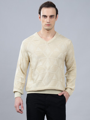 CANTABIL Self Design V Neck Casual Men Beige Sweater