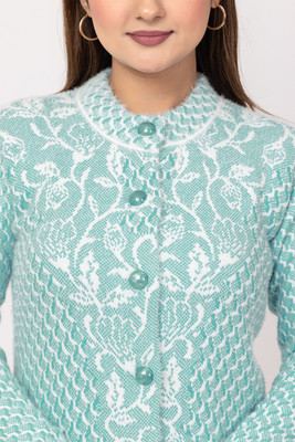 Aphrodite Self Design Mandarin Neck Casual Women Light Blue Sweater