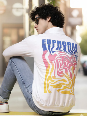 RIGO Printed High Neck Casual Men White Sweater