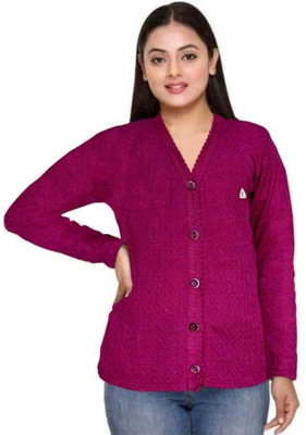 CRAFTWELL Solid V Neck Casual Women Purple Sweater