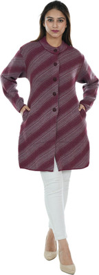 Manera Striped Round Neck Casual Women Maroon Sweater