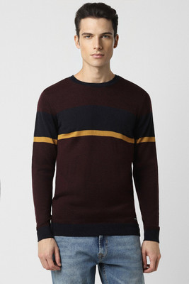 VAN HEUSEN Colorblock Round Neck Casual Men Maroon Sweater