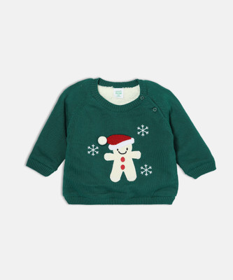 MINI KLUB Self Design Round Neck Casual Baby Boys Green Sweater
