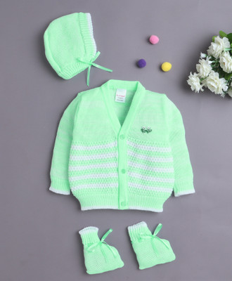 BUMZEE Woven V Neck Casual Baby Girls Green Sweater