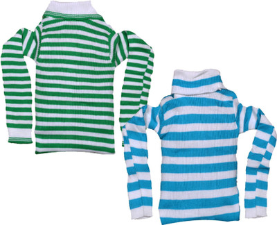 MTI Fashiions Striped High Neck Casual Girls Multicolor Sweater