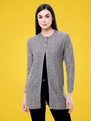 CLAPTON Self Design Round Neck Casual Women Grey Sweater