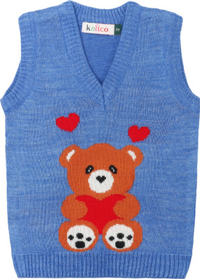 Knitco Self Design V Neck Casual Baby Boys & Baby Girls Blue Sweater