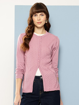 METRONAUT Self Design Round Neck Casual Women Pink Sweater