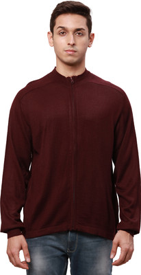 PARK AVENUE Solid Round Neck Casual Men Maroon Sweater