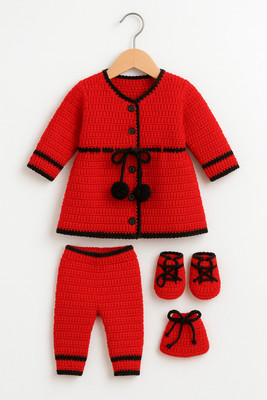 Bamboo Babe Self Design Round Neck Casual Baby Boys & Baby Girls Red Sweater