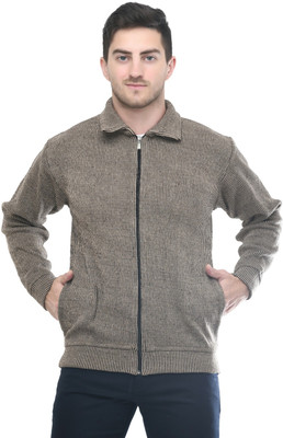 Life and style Striped Collared Neck Casual Men Brown Sweater