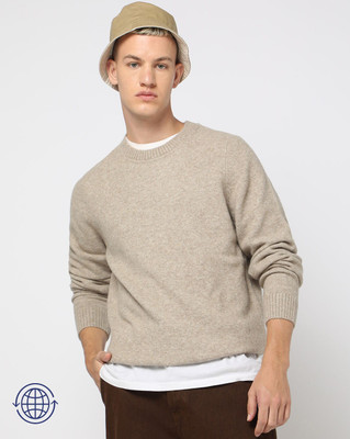 GAP Solid Round Neck Casual Men Beige Sweater