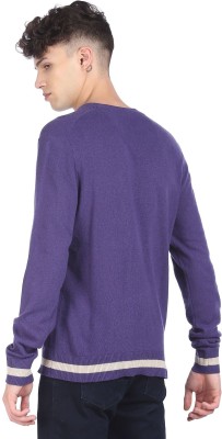 ARROW Solid Round Neck Casual Men Purple Sweater