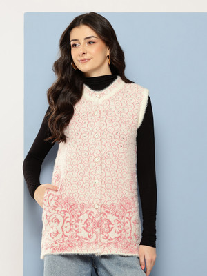 Aarika Embellished Round Neck Casual Women White Sweater