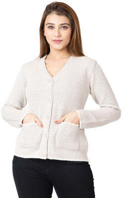 TWENTY ME Self Design V Neck Casual Women White Sweater