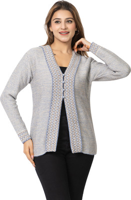 TWENTY ME Self Design V Neck Casual Women Grey Sweater