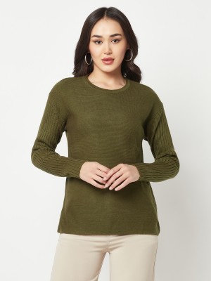 CRIMSOUNE CLUB Solid Round Neck Casual Women Green Sweater