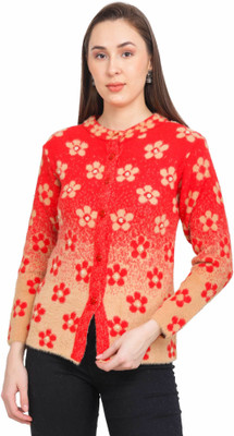 HITTIKA Self Design V Neck Casual Women Red Sweater