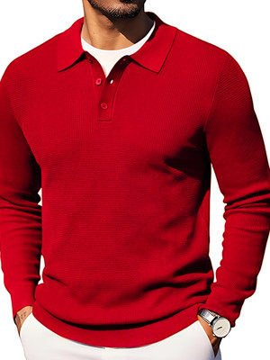 TYSORT Self Design Collared Neck Casual Men Red Sweater