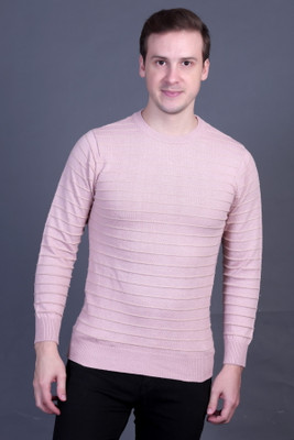 DZANT Striped Round Neck Casual Men Beige Sweater