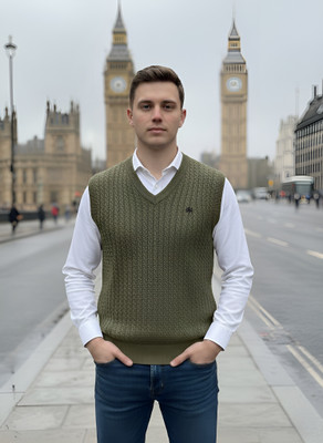 Smile IN LIFE Solid V Neck Casual Men Dark Green Sweater