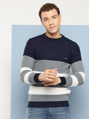 Roadster Solid Round Neck Casual Men Dark Blue Sweater