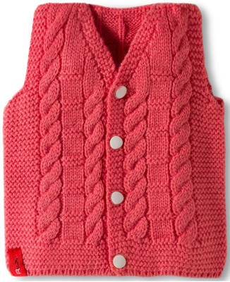 RVK Solid V Neck Casual Baby Boys & Baby Girls Pink Sweater