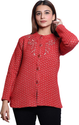 hrd7 Self Design Round Neck Casual Women Red Sweater
