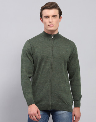 MONTE CARLO Solid High Neck Casual Men Green Sweater